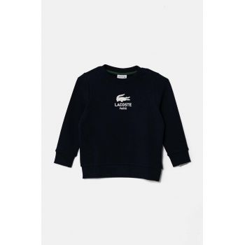 Lacoste hanorac de bumbac pentru copii culoarea albastru marin, cu imprimeu, SJ3005