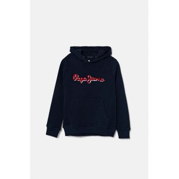 Pepe Jeans bluza copii NEW LAMONTY HOODIE culoarea albastru marin, cu glugă, melanj, PB581614