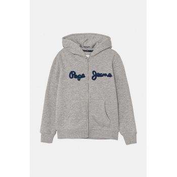 Pepe Jeans bluza copii NEW LAMONTY ZIP culoarea gri, cu glugă, melanj, PB581612