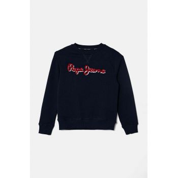 Pepe Jeans hanorac de bumbac pentru copii NEW LAMONTY CREW culoarea albastru marin, cu imprimeu, PB581613