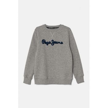 Pepe Jeans hanorac de bumbac pentru copii NEW LAMONTY CREW culoarea gri, cu imprimeu, PB581613