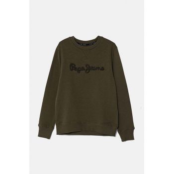 Pepe Jeans hanorac de bumbac pentru copii NEW LAMONTY CREW culoarea verde, cu imprimeu, PB581613