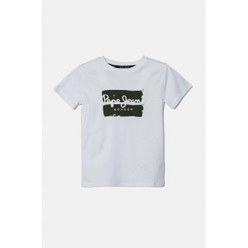 Pepe Jeans tricou de bumbac pentru copii BAIRON culoarea alb, cu imprimeu, PB503905