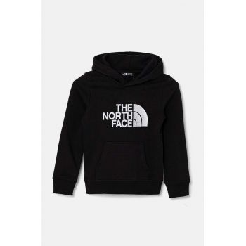 The North Face bluza copii DREW PEAK P/O HOODIE culoarea negru, cu glugă, cu imprimeu, NF0A89HHJK31