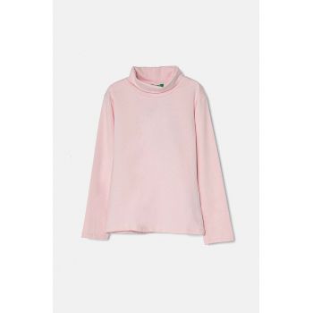 United Colors of Benetton longsleeve copii culoarea roz, cu turtleneck, 3P4ZG200D