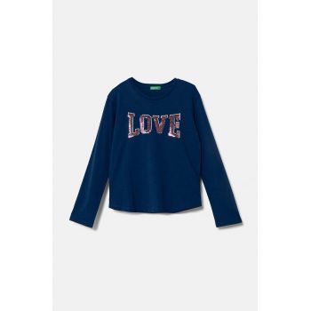 United Colors of Benetton longsleeve din bumbac pentru copii culoarea albastru marin, 3I1XC10KC