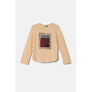 United Colors of Benetton longsleeve din bumbac pentru copii culoarea bej, 3I1XC10KC