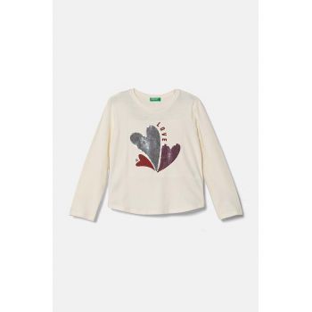 United Colors of Benetton longsleeve din bumbac pentru copii culoarea bej, 3I1XC10KC