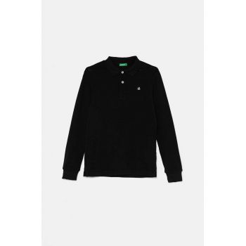 United Colors of Benetton longsleeve din bumbac pentru copii culoarea negru, neted, 3089C300Z