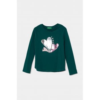 United Colors of Benetton longsleeve din bumbac pentru copii culoarea verde, 3I1XC10KC