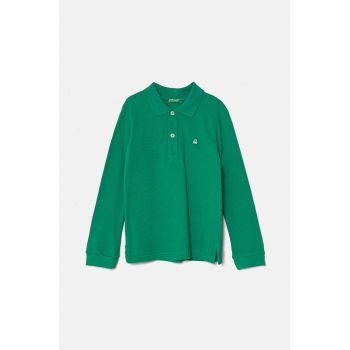 United Colors of Benetton longsleeve din bumbac pentru copii culoarea verde, neted, 3089G3009