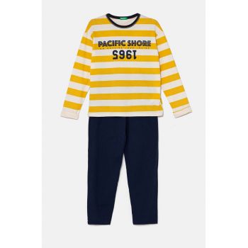 United Colors of Benetton pijamale de bumbac pentru copii culoarea galben, cu imprimeu, 3D720P07B