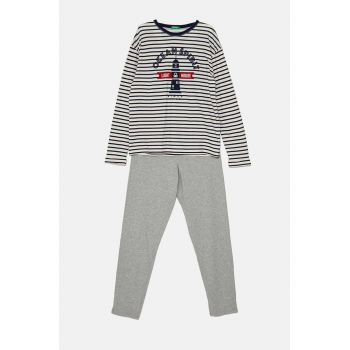 United Colors of Benetton pijamale de bumbac pentru copii culoarea gri, cu imprimeu, 3D720P07B