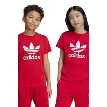 adidas Originals tricou de bumbac pentru copii TREFOIL TEE culoarea rosu, cu imprimeu, IY7423 ieftin