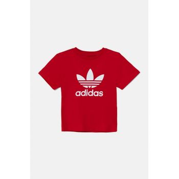 adidas Originals tricou de bumbac pentru copii TREFOIL TEE culoarea rosu, cu imprimeu, IY7423