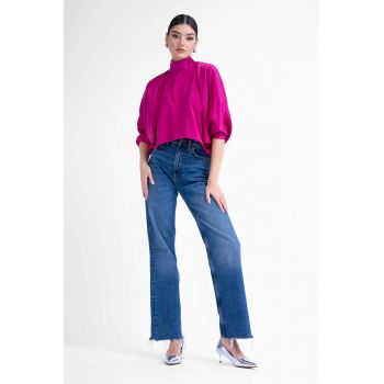 Bluza asimetrica cu guler si nasturi fuchsia