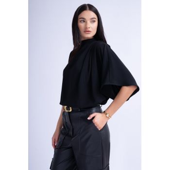 Bluza Neagra Vaporoasa cu Pliuri