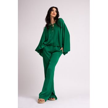 Bluza verde smarald cu snur ajustabil