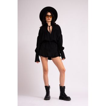 Camasa neagra oversized cu snur ajustabil