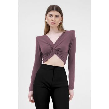 Cropped top maro cu nod