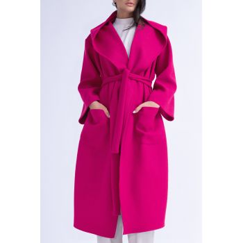 Palton fuchsia oversized cu gluga si cordon