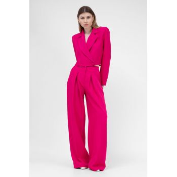 Pantaloni fuchsia ultra wide leg cu pliuri