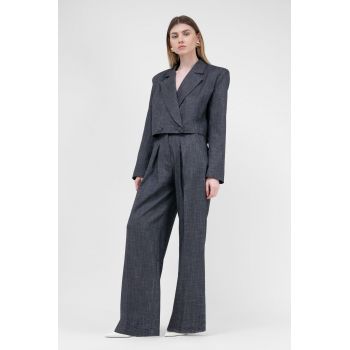 Pantaloni gri ultra wide leg cu pliuri