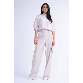 Pantaloni Ivoire Wide Leg cu Buzunare