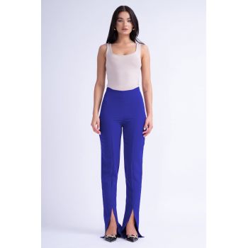 Pantaloni Slim cu Slit Albastru Electric la reducere