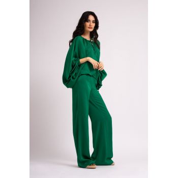 Pantaloni verde smarald wide leg