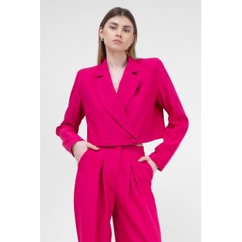 Sacou cropped fuchsia cu doua randuri de nasturi