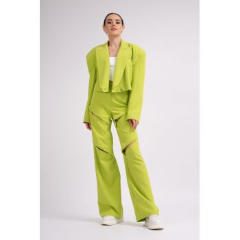 Sacou cropped lime cu umeri construiti