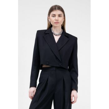 Sacou cropped negru cu doua randuri de nasturi