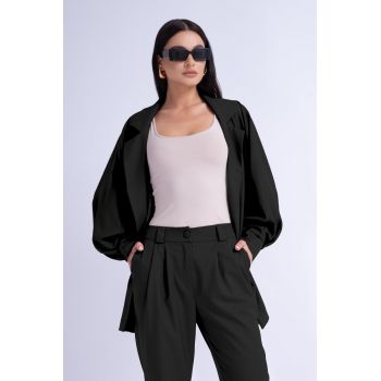 Sacou oversized negru cu buzunare