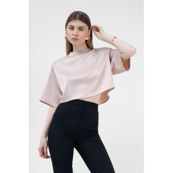 Tricou cropped ivoire de satin