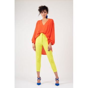 Bluza din voal portocaliu neon la reducere