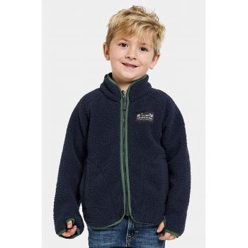 Didriksons hanorac polar pentru copii GIBBS KIDS FULLZIP culoarea albastru marin, neted, 505577