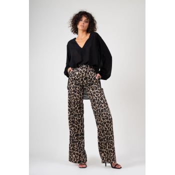 Pantalon wide leg din print leopardat