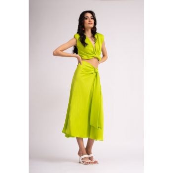 Top verde neon cu nod