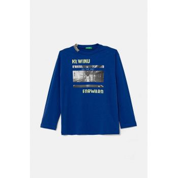 United Colors of Benetton longsleeve din bumbac pentru copii culoarea albastru marin, cu imprimeu, 3I1XC10K1