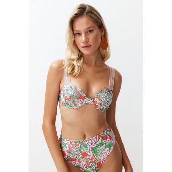 Sutien de baie cu model floral si funda