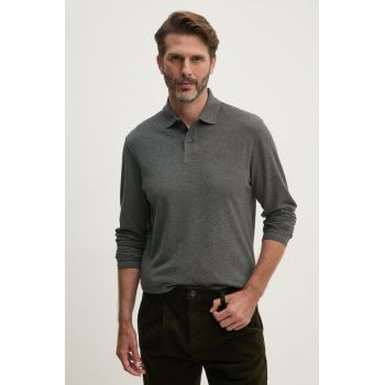 Barbour longsleeve din bumbac culoarea gri, neted