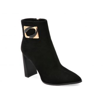 Botine elegante EPICA negre, E231, din piele intoarsa