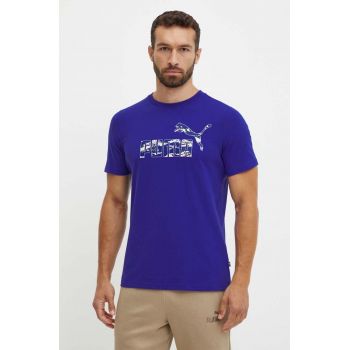 Puma tricou din bumbac barbati, culoarea violet, cu imprimeu, 683236