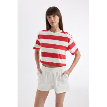 Tricou crop cu dungi