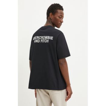 Abercrombie & Fitch tricou din bumbac barbati, culoarea negru, cu imprimeu