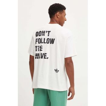 adidas Originals tricou din bumbac barbati, culoarea bej, cu imprimeu, IU2810