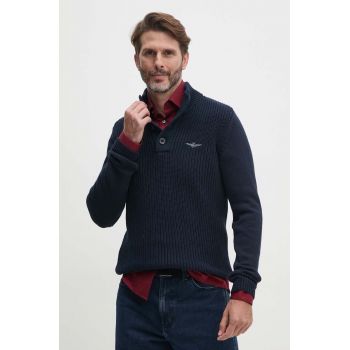 Aeronautica Militare pulover de bumbac culoarea albastru marin, cu turtleneck, MA1452L409