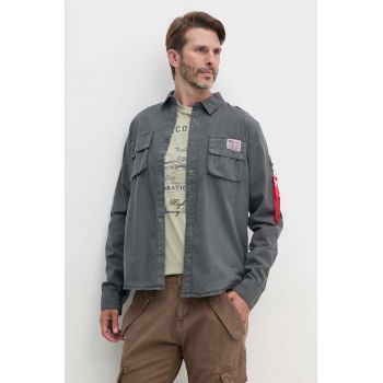 Alpha Industries camasa din bumbac barbati, culoarea gri, cu guler clasic, regular, 138420