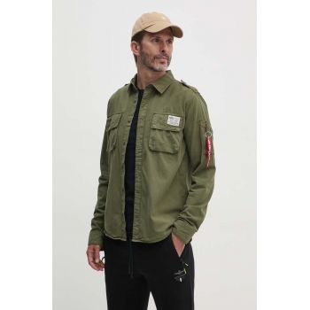 Alpha Industries camasa din bumbac barbati, culoarea verde, cu guler clasic, regular, 138420